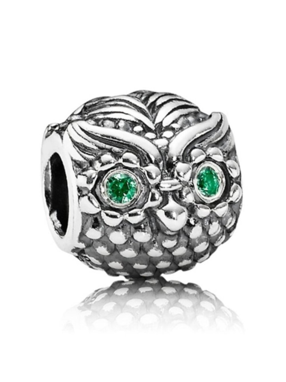 Pandora Sterling Silver Wise Owl Animal Bead w/ Emerald Green Zirconia 791211czn